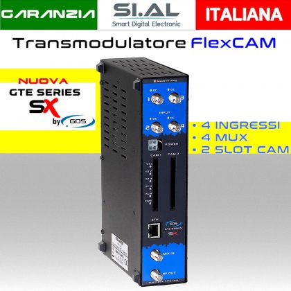 Transmodulatore GDS serie GTE-SX a 4 ingressi SAT multistream 2 slot FlexCAM