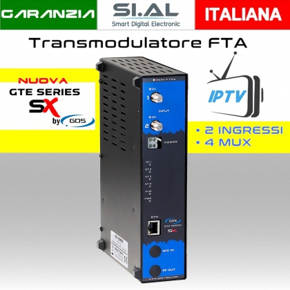 Transmodulatore IPTV serie GTE-SX a 2 ingressi SAT multistream canali FTA IP