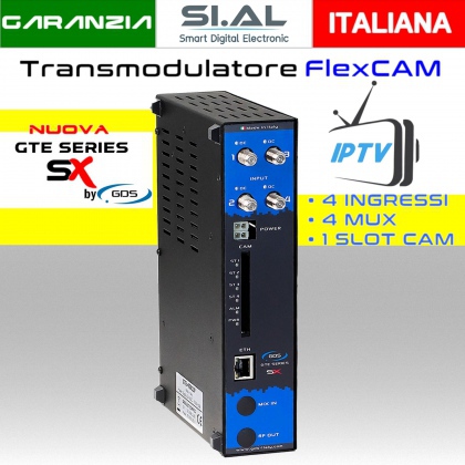 Transmodulatore IPTV serie GTE-SX a 4 ingressi SAT multistream 1 slot FlexCAM