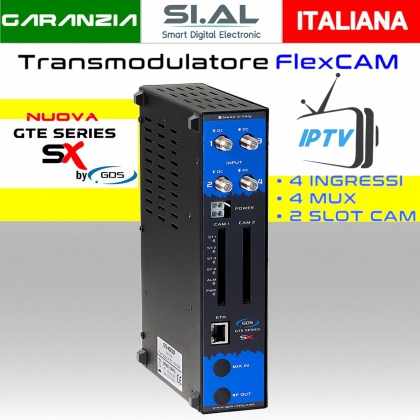 Transmodulatore IPTV serie GTE-SX a 4 ingressi SAT multistream 2 slot FlexCAM