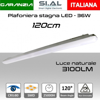 Plafoniera LED Stagna IP65 36W  lumen 3100  luce naturale 120cm 