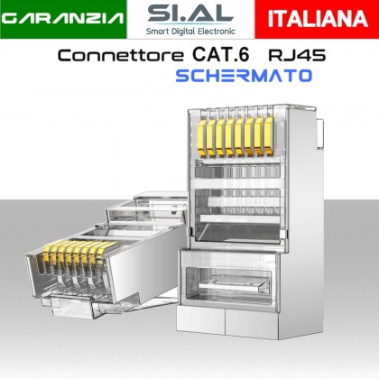 Connettore RJ45 CAT 6 schermato per cavi Ethernet LAN conf.100pz.Box