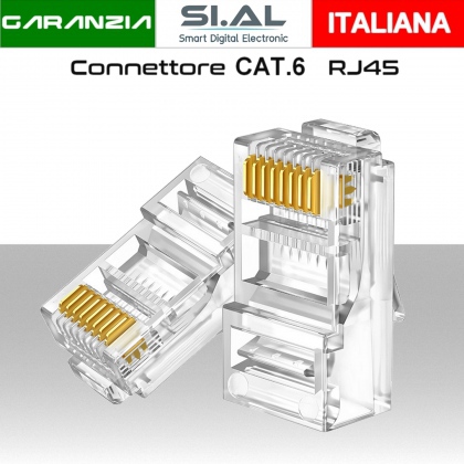 Connettore RJ45 CAT 6 UTP per cavi Ethernet LAN conf.100pz.Barattolo