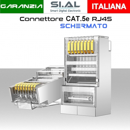 Connettore rj45 Cat 5e schermato per cavi Ethernet LAN conf. da 100pz.