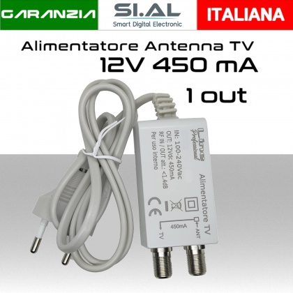 Alimentatore antenna TV da 450mA 12V ad 1 uscita Bianco