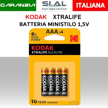 Batterie ministilo alcaline KODAK Xtralife AAA 1,5V Confezione 4pz.