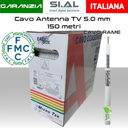 Cavo antenna TV 5 mm in bobina 150 metri Rame e PVC bianco Micro TEK 