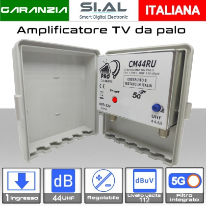 Amplificatore antenna TV 1 ingresso UHF 44dB regolabile Serie PRO