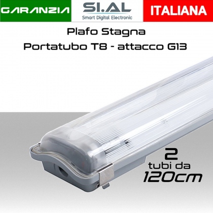 Plafoniera Stagna Portatubo T8 IP65 2 tubi 120cm