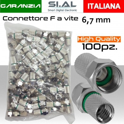 Connettore F per cavo antenna TV da 6,7 mm a vite con O-Ring  Busta PACK 100pz.