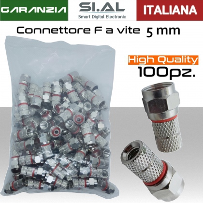 Connettore F per cavo antenna TV da 5 mm a vite con O-Ring Busta PACK 100pz.