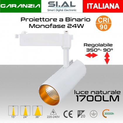 Proiettore faro a Binario Monofase 24W luce naturale  1700 lumen 