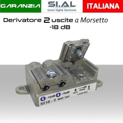 Derivatore antenna 2 uscite a morsetto attenuazione -18dB per SAT/DTT Telewire 6218