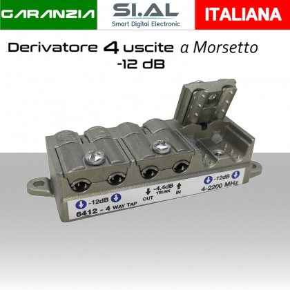 Derivatore antenna 4 uscite a morsetto attenuazione -12dB per SAT/DTT Telewire 6412