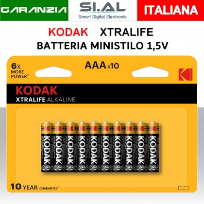 Batterie ministilo alcaline KODAK Xtralife AAA 1,5V Confezione 10pz.