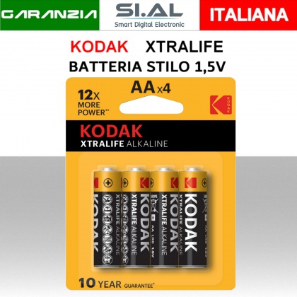 Batterie stilo alcaline KODAK Xtralife AA 1,5V Confezione 4pz.