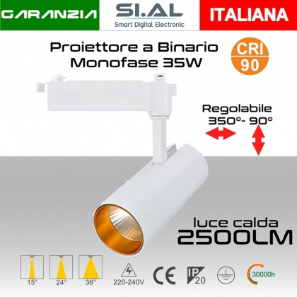 Proiettore faro a Binario Monofase 35W luce calda 2500 lumen 