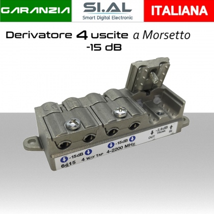 Derivatore antenna 4 uscite a morsetto attenuazione -15dB per SAT/DTT Telewire 6415