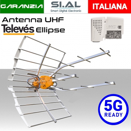 Antenna UHF Televes Ellipse 5G Ready completa di alimentatore 