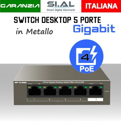 Switch ethernet Gigabit 4 PoE Hub di rete lan 10Gbps modello IP-COM