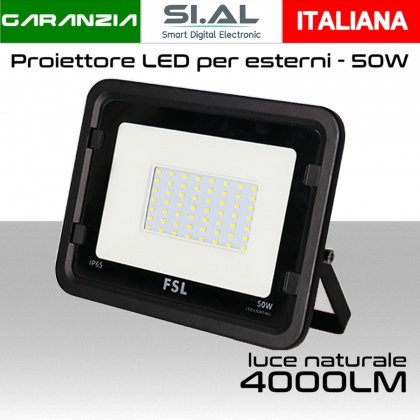 Faretto LED per esterno 50W Luce bianca naturale 4000K IP65 4000 Lumen FSL