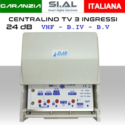 Centralino TV da palo 3 ingressi VHF-B.IV-B.V 24dB Regolabile Elar MD2055K1L