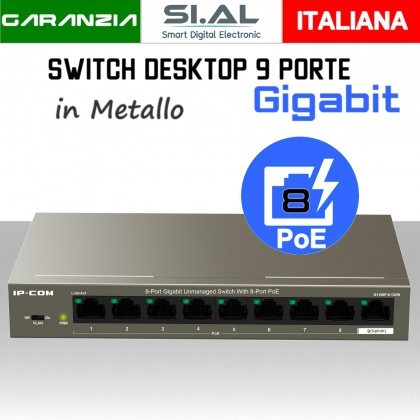 Switch Ethernet PoE Gigabit Lan 8 porte PoE modello IP-COM