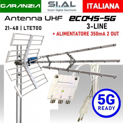 Antenna TV UHF 5G Ready ECO45-5G con alimentatore 350mA  