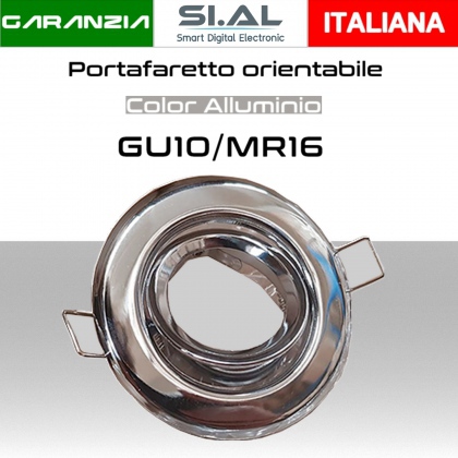 Portafaretto orientabile rotondo Color Alluminio per lampadine GU10 MR16