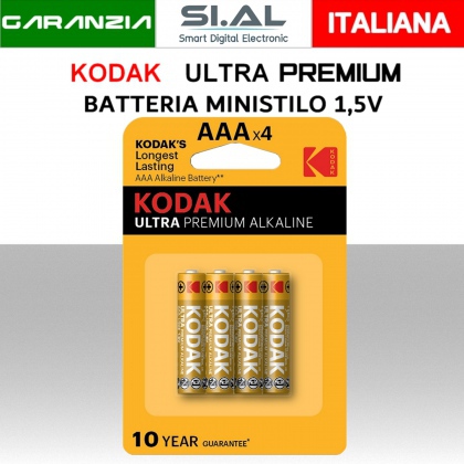 Batterie ministilo alcaline KODAK ULTRA AAA 1,5V Confezione 4pz.
