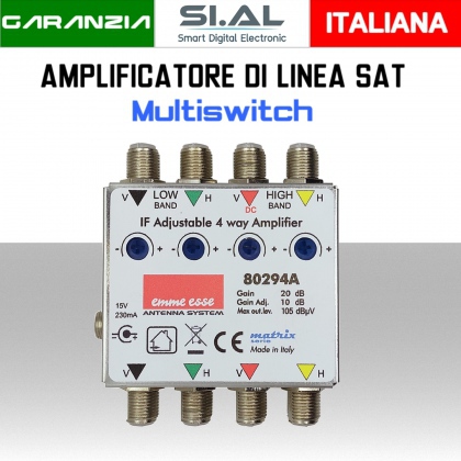 Amplificatore di linea multiswitch in cascata 4 IN 4 out regolabile