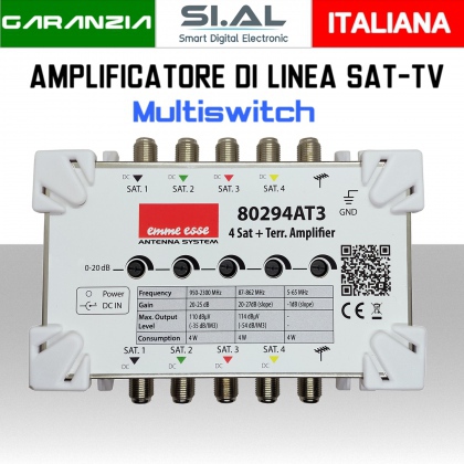 Amplificatore di linea multiswitch in cascata SAT e DTT regolabile