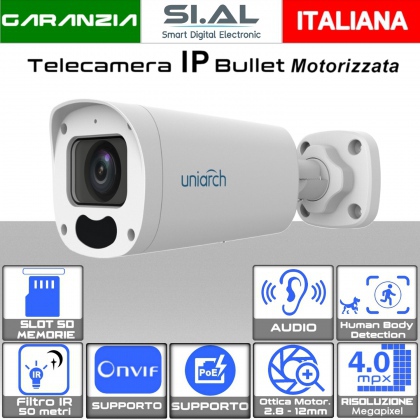 Telecamera IP Bullet PoE Onvif 4MP Ottica variabile 2.8 - 12mm con Human Body  Uniarch