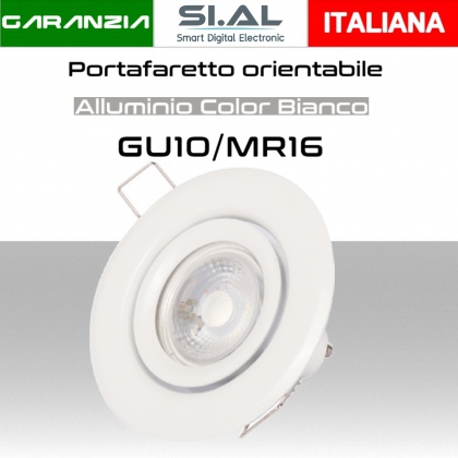 Portafaretto orientabile rotondo Color bianco per lampadine GU10 MR16