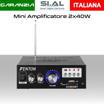 Amplificatore audio stereo Hi-Fi 2x 40W con lettore MP3 bluetooth