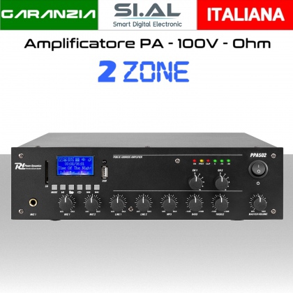 Amplificatore audio 50W bluetooth mp3 sistema audio 2 zone (100V,4ohm,8ohm)