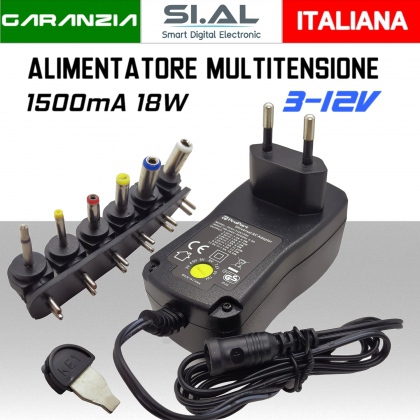 Alimentatore universale regolabile 3-12Vdc 1500mA 18W