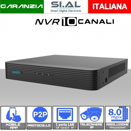 NVR Videosorveglianza 10 Canali 8MP 4K supporto ONVIF IP 