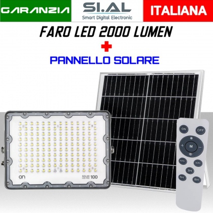 Faro Led con pannello solare e telecomando 2000 lumen lunga durata