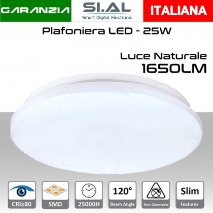 Plafoniera LED 25W luce naturale 1650 lumen Ø380x55mm