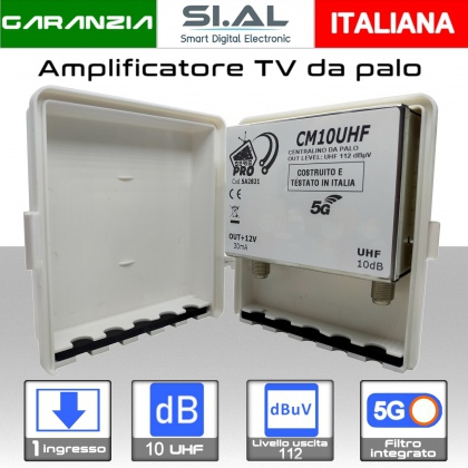 Amplificatore antenna TV 1 ingresso UHF 10dB Serie PRO