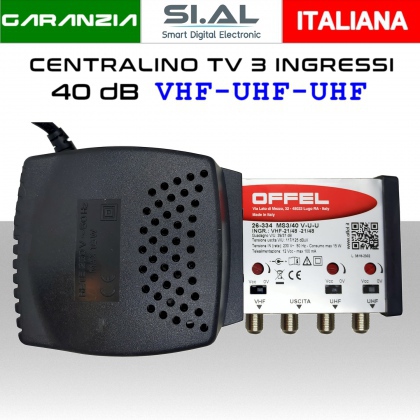 Centralino antenna TV da interno 3 ingressi BIII-UHF-UHF 40dB serie Offel 26-334