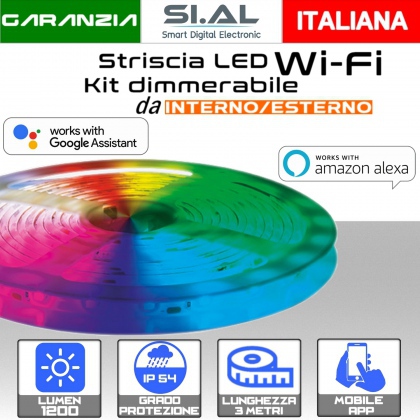 Striscia LED 3 metri  Wi-Fi RGB + Bianco dimmerabile 1200 Lumen 