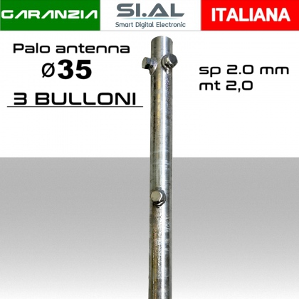 Palo antenna singolo 2 metri diametro ø 35 spessore 2 mm