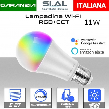 Lampadina LED Wi-Fi 11w 1050 lumen  E27  RGB e CCT dimmerabile