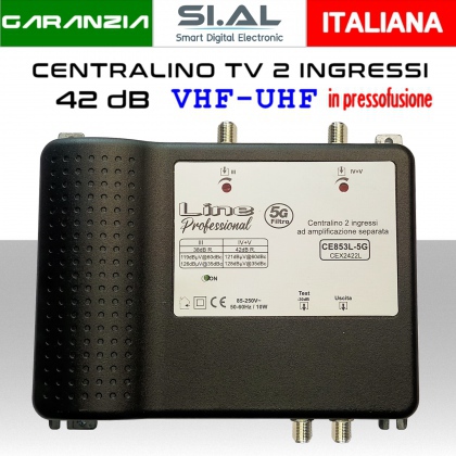 Centralino antenna TV da interno 2 ingressi BIII-UHF 42dB telaio pressofuso 