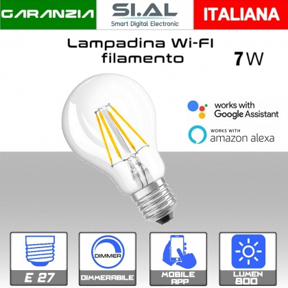 Lampadina LED WI-FI 7w 800 lumen  E27 a filamento dimmerabile