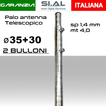 Palo antenna telescopico 4 metri tubi infilati Ø 35-30 mm spessore 1,4 mm zincato a caldo