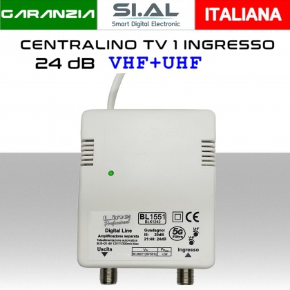 Centralino antenna TV da interno 1 ingresso BIII-UHF 24dB telealimentazione serie BL1551
