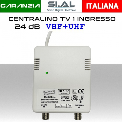 Centralino antenna TV da interno 1 ingresso BIII-UHF 24dB telealimentazione serie BL1551